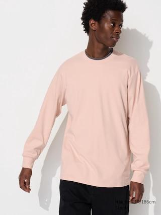 Mens Soft Brushed T-Shirt Long-Sleeve Pink Small UNIQLO US Product Image