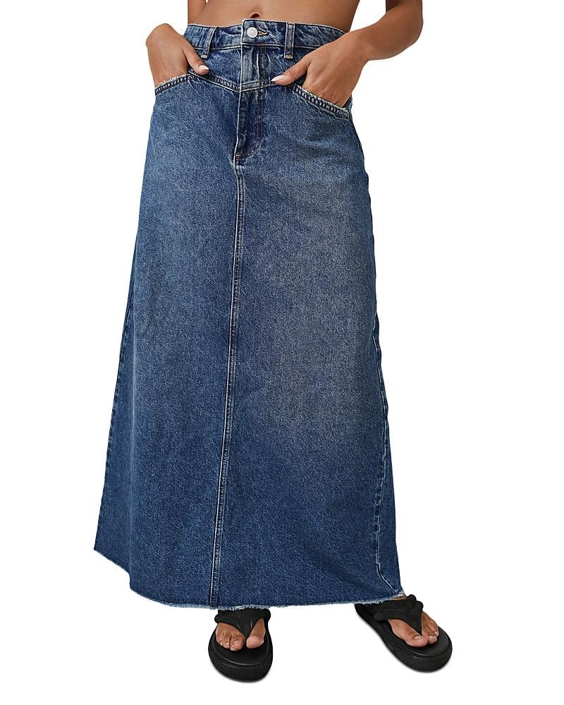 Free People Come As You Are Fray Hem Denim Maxi Skirt Product Image