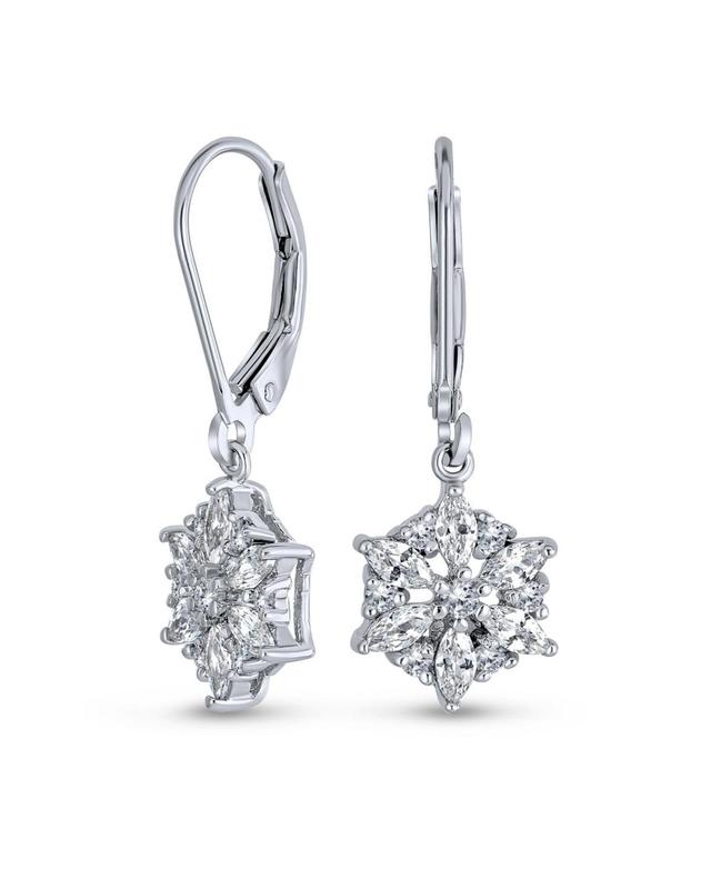 Marquise Cubic Zirconia Frozen Winter Holiday Party Cz Snowflake Lever back Dangle Drop Earrings For Women .925 Sterling Silver Product Image