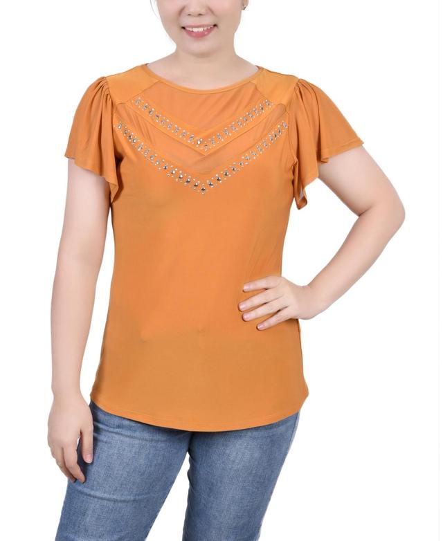 Petite Studded Short Flutter Sleeve Top Product Image