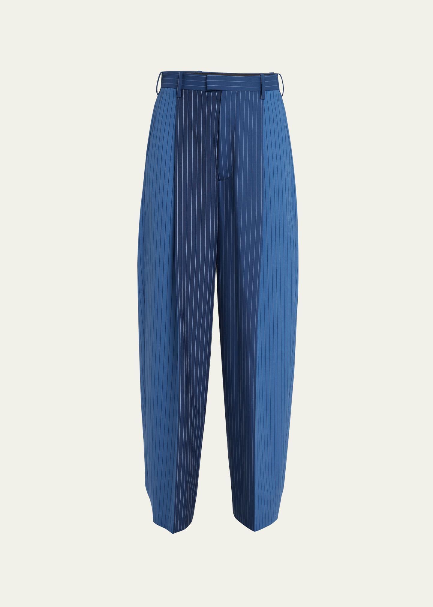 Classic Colorblock Pinstripe Pintuck Wool Trousers Product Image