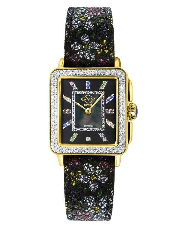 GV2 by Gevril Womens Padova Swiss Quartz Gemstone Floral Swiss Quartz Black Leather Watch 30mm Product Image