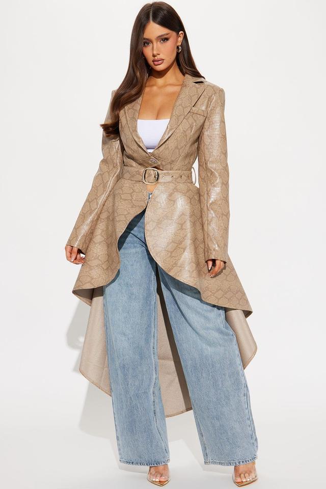 Beware Of Snakes Faux Leather Trench - Taupe Product Image