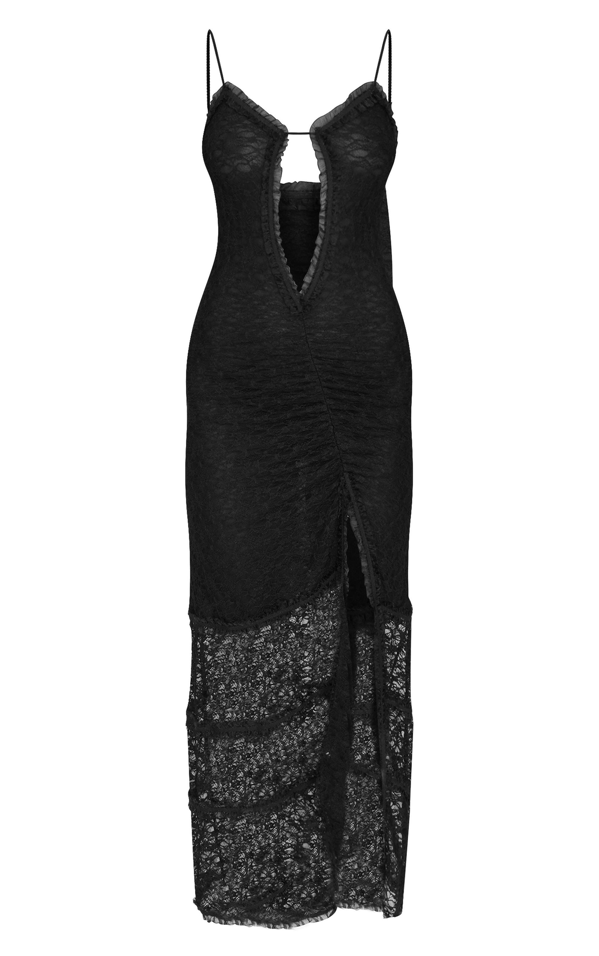 Black Lace Mesh Cut Out Maxi Dress Product Image