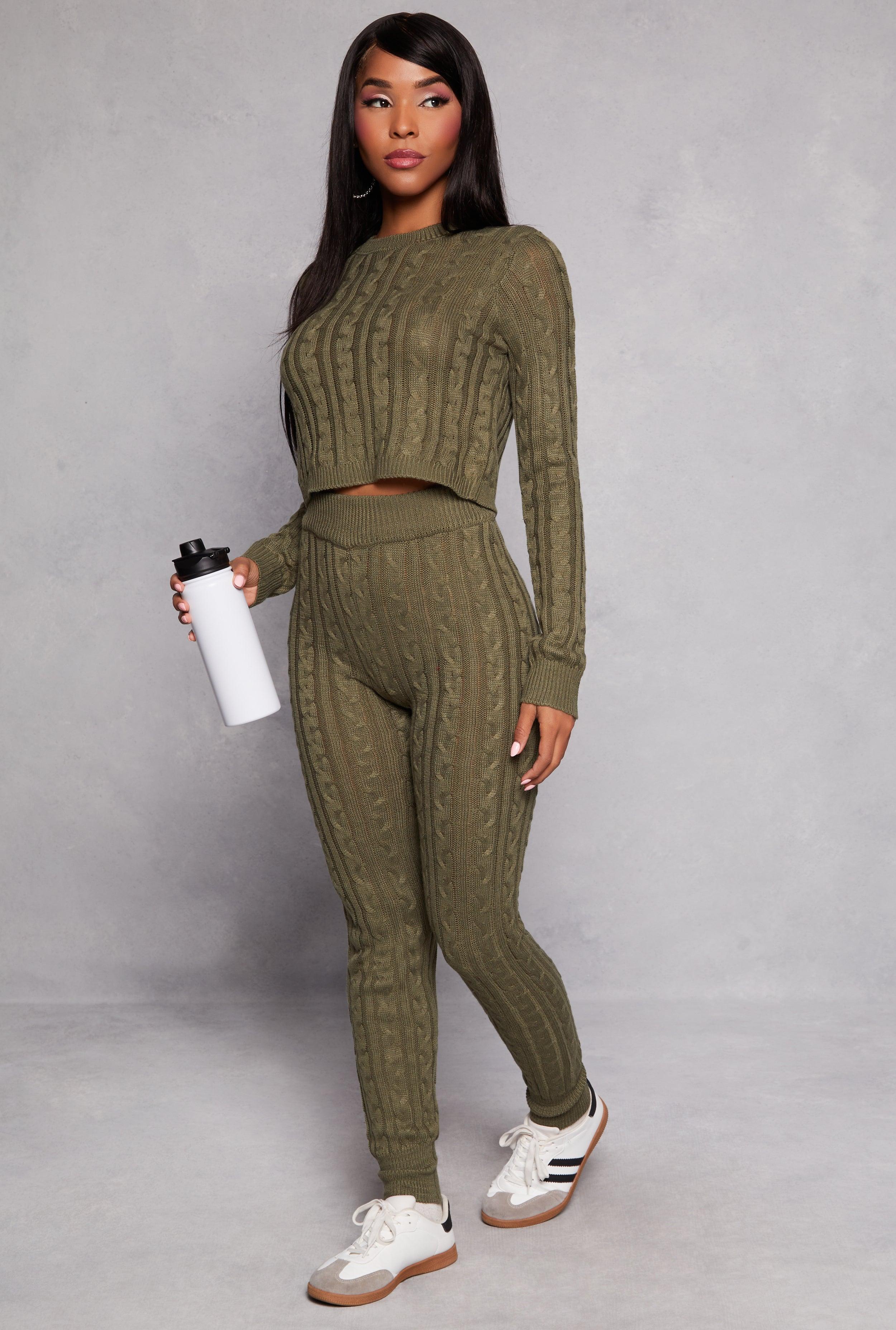 Womens Cable Knit High Waist Joggers Product Image