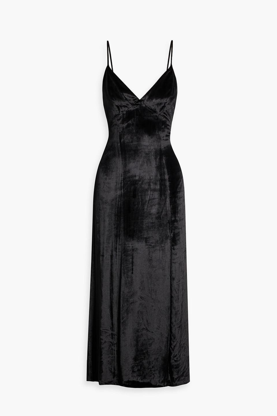 ALICE AND OLIVIA Julietta Velvet Slit Midi-dress In Black Product Image