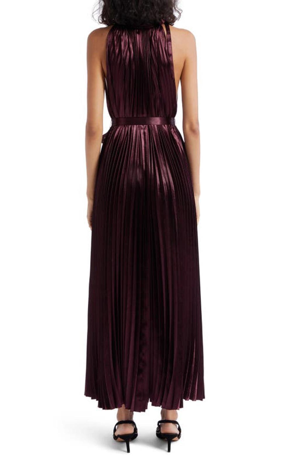 Amiko Pleated Halter Maxi Dress In Mahogany Product Image