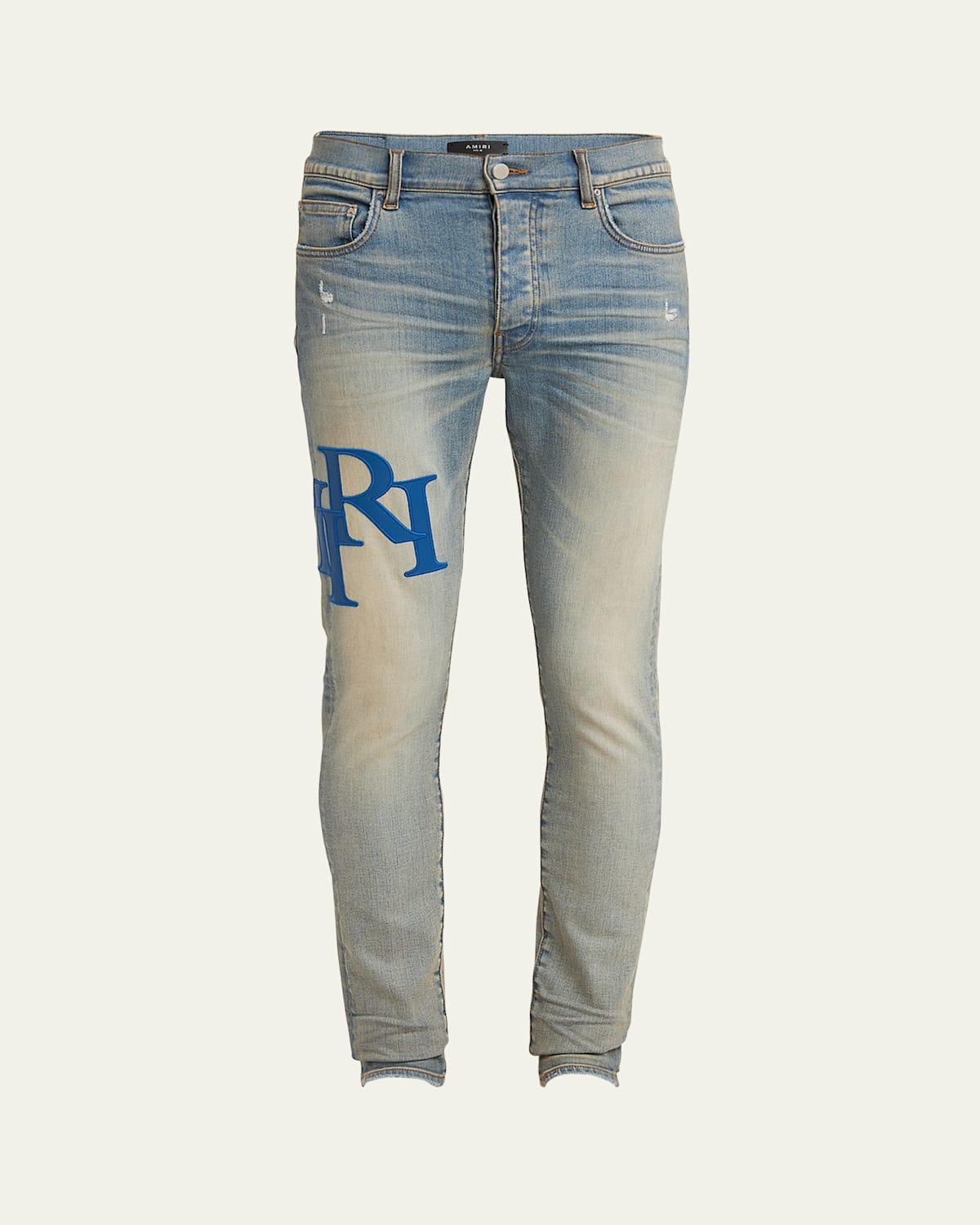 Mens Staggered Leather Logo Skinny Jeans Product Image