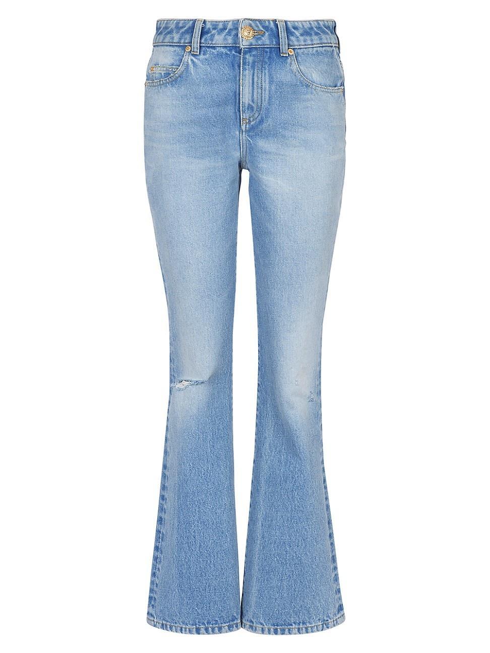 Womens Distressed Mid-Rise Flare Jeans Product Image