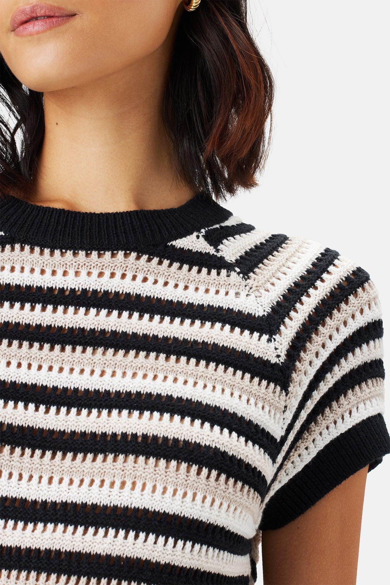 Rosario Crochet Top - Black White Multi Stripe Product Image