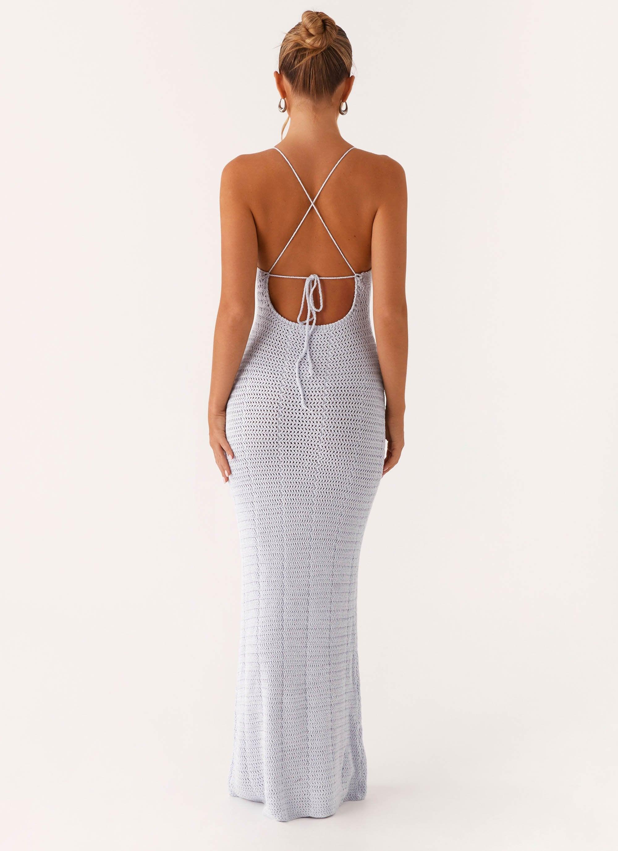 Zara Rose Crochet Maxi Dress - Blue Product Image