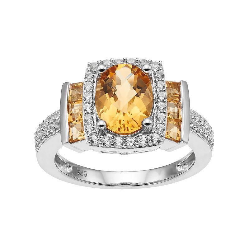 Sterling Silver Citrine & Lab-Created White Sapphire Halo Ring, Womens Product Image