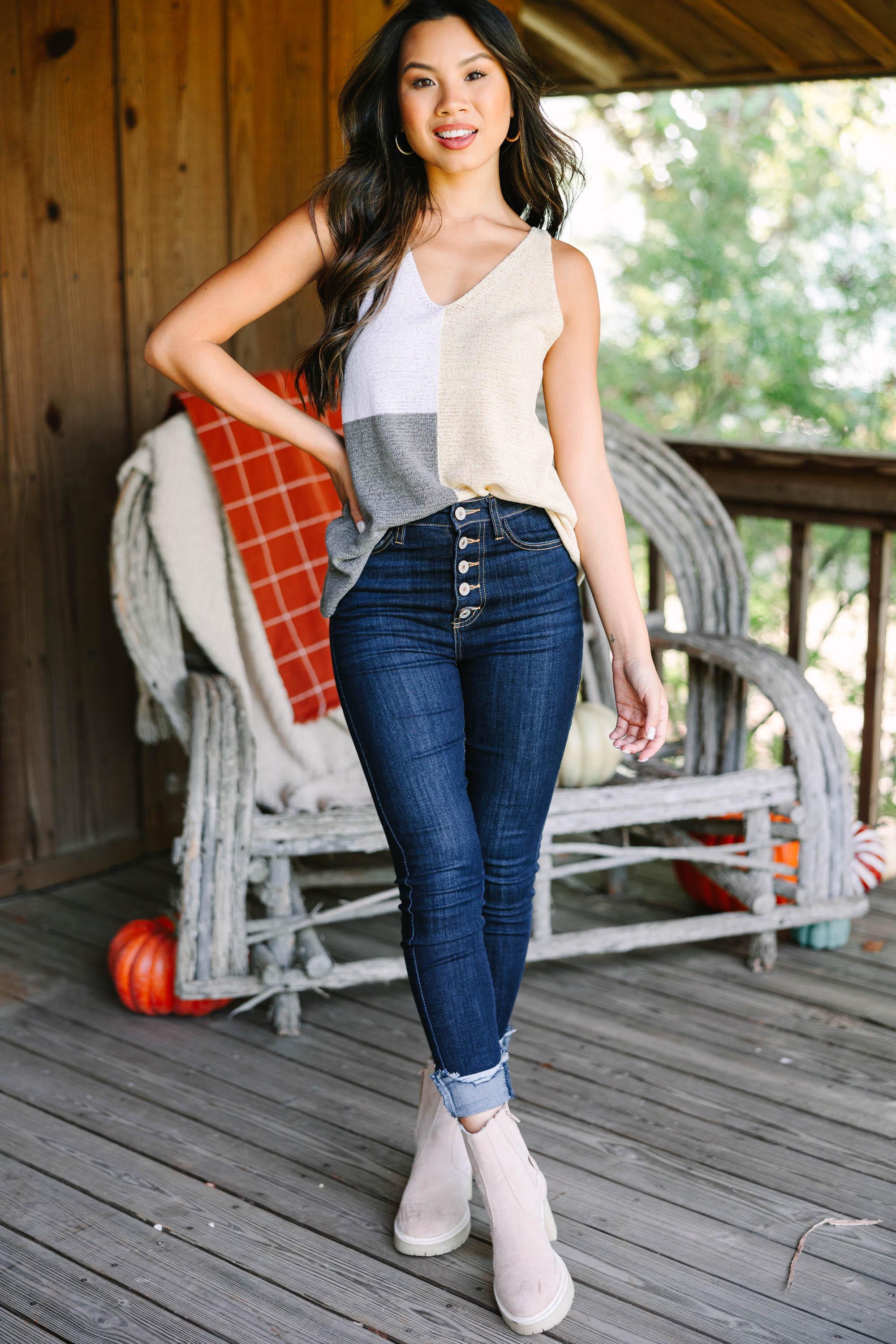 Over The Top Taupe Brown Colorblock Tank Female Product Image