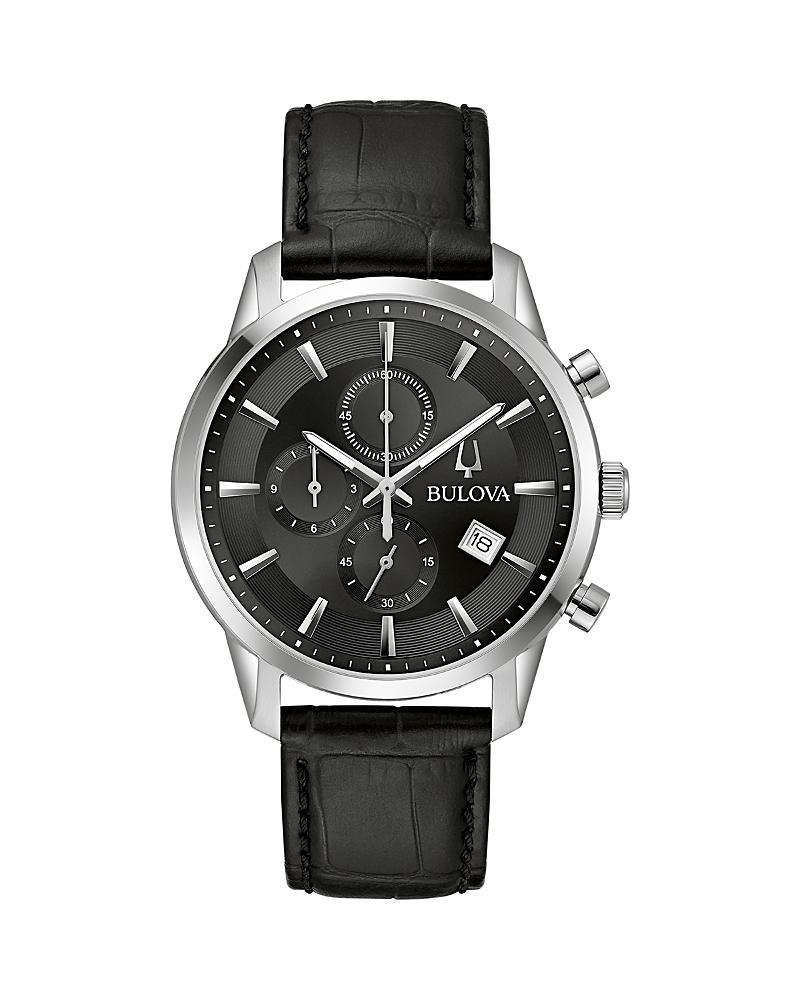 Bulova Sutton Collection Mens Chronograph Black Leather Strap Watch Product Image