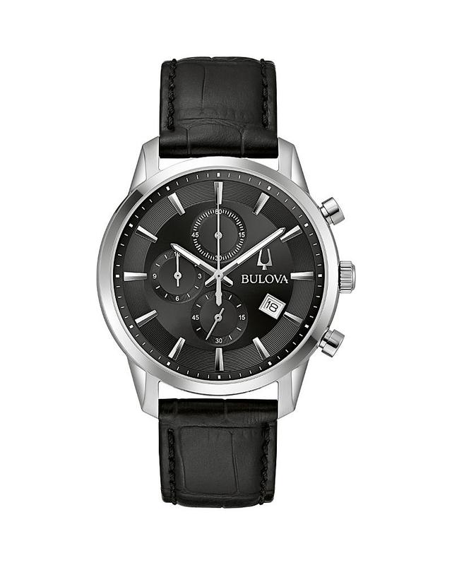 Bulova Mens Chronograph Classic Sutton Black Leather Strap Watch 41mm Product Image