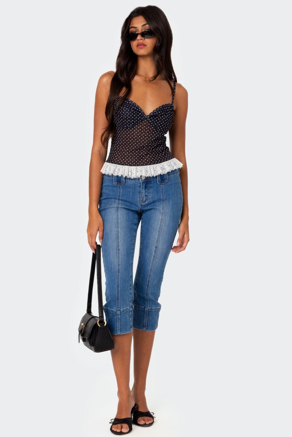 Polka Dot Cupped Mesh Top Product Image