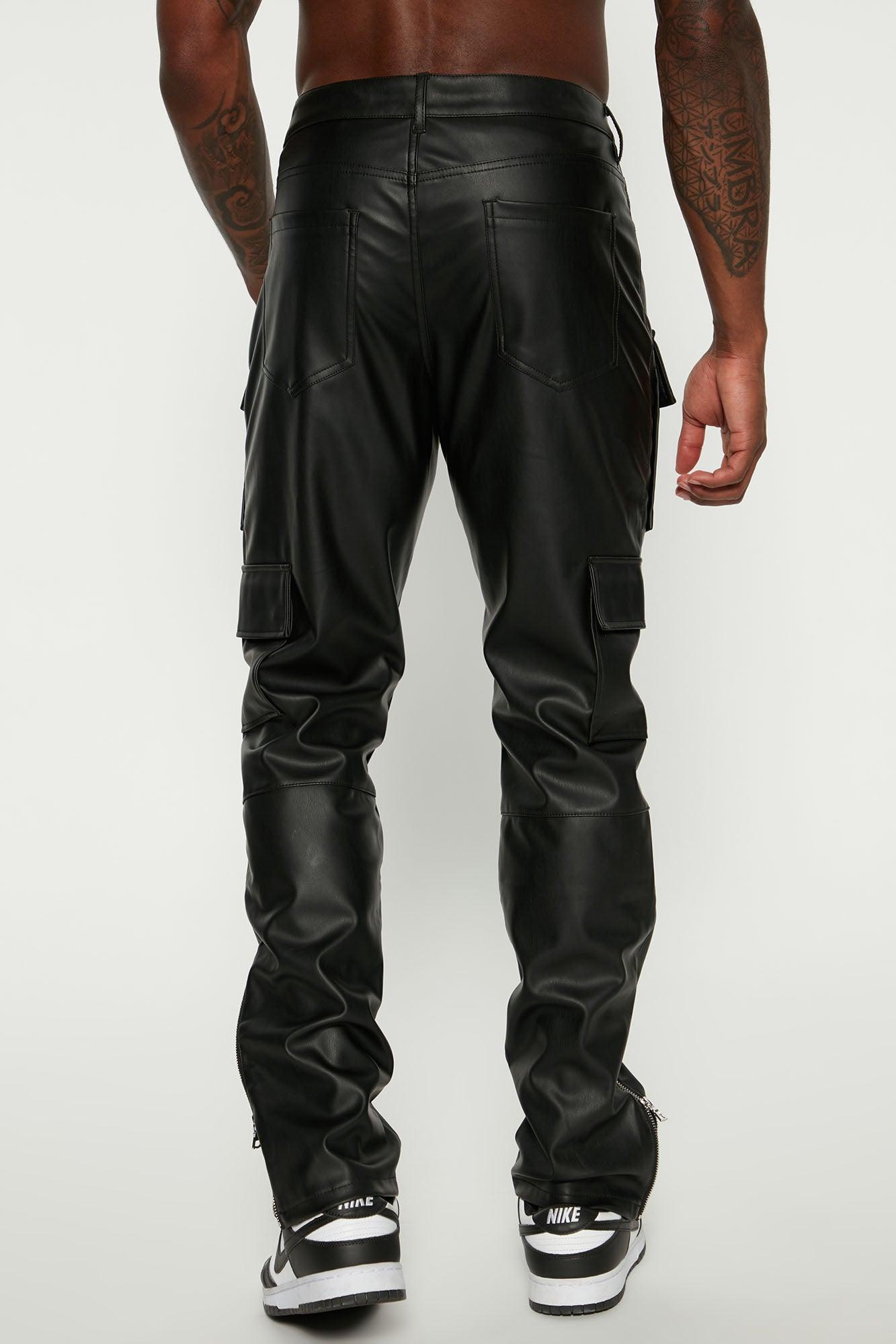 Zip It Faux Leather Slim Cargo Pants - Black Product Image