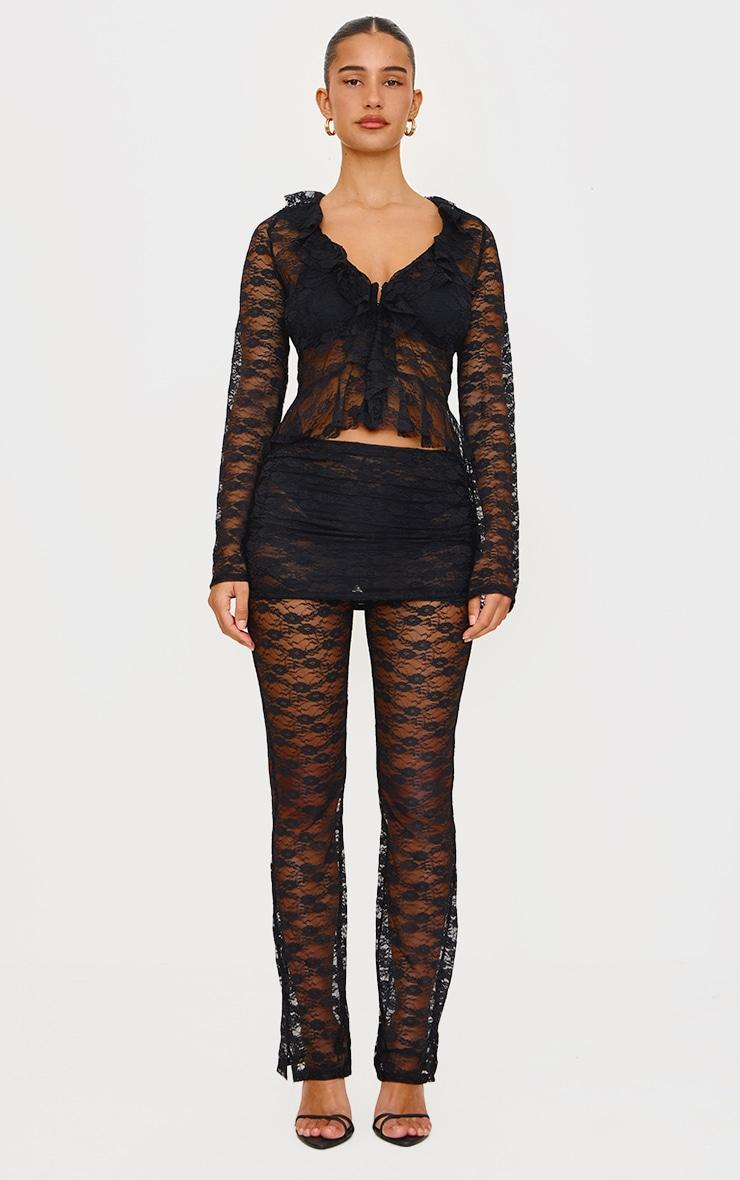 Black Laced Tie Long Sleeve Top  Product Image