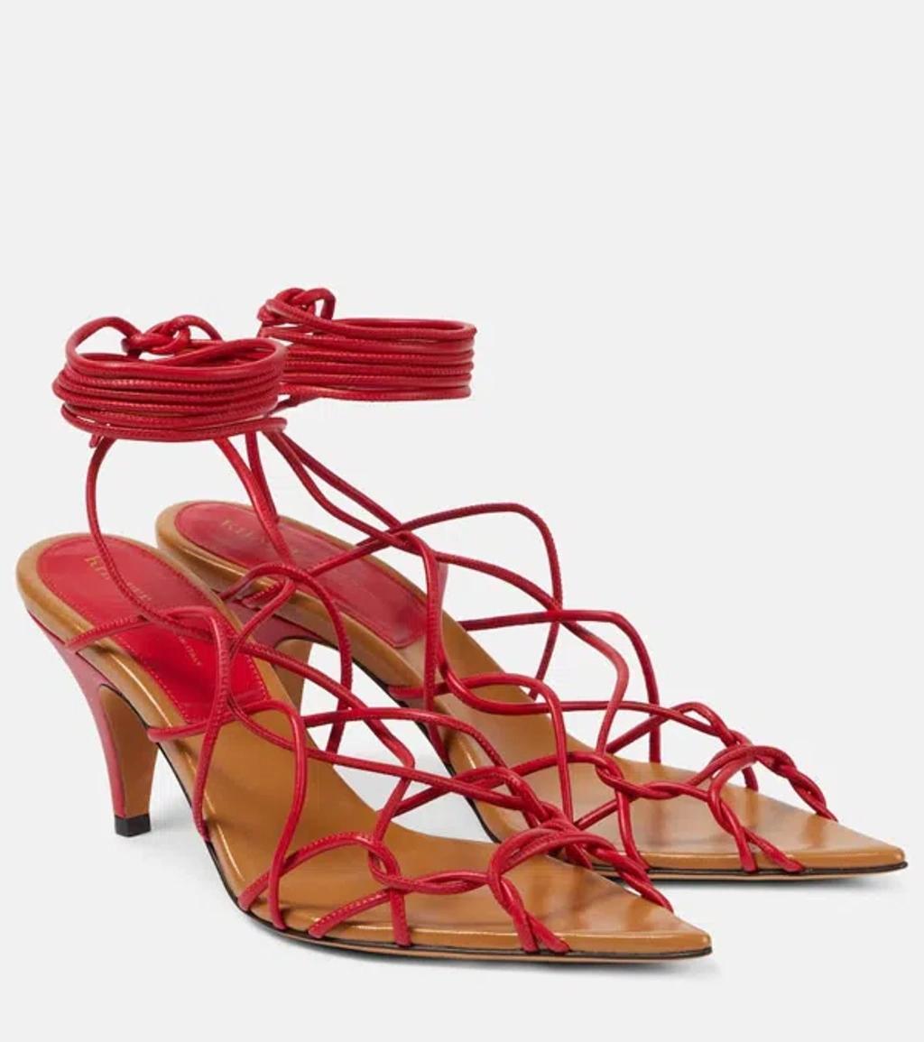 KHAITE Arden 75 Leather Sandals In Red Product Image