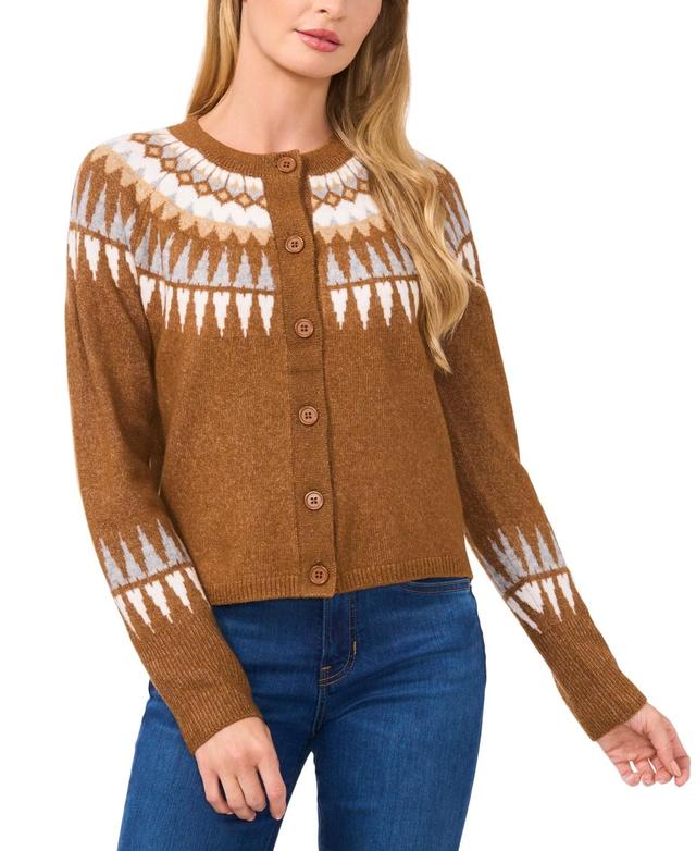 CeCe Womens Fair Isle Long-Sleeve Cardigan Sweater Product Image