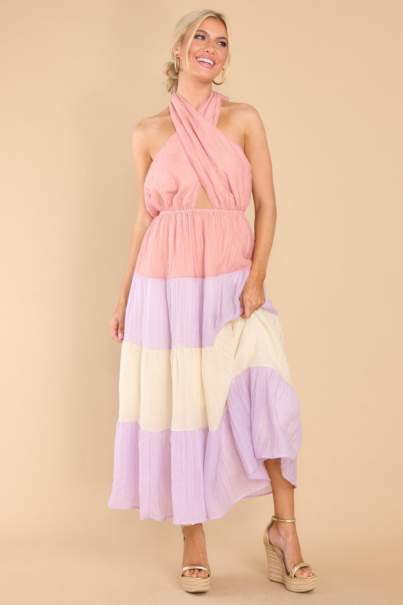 Falling Into Love Pink Multi Maxi Dress Product Image