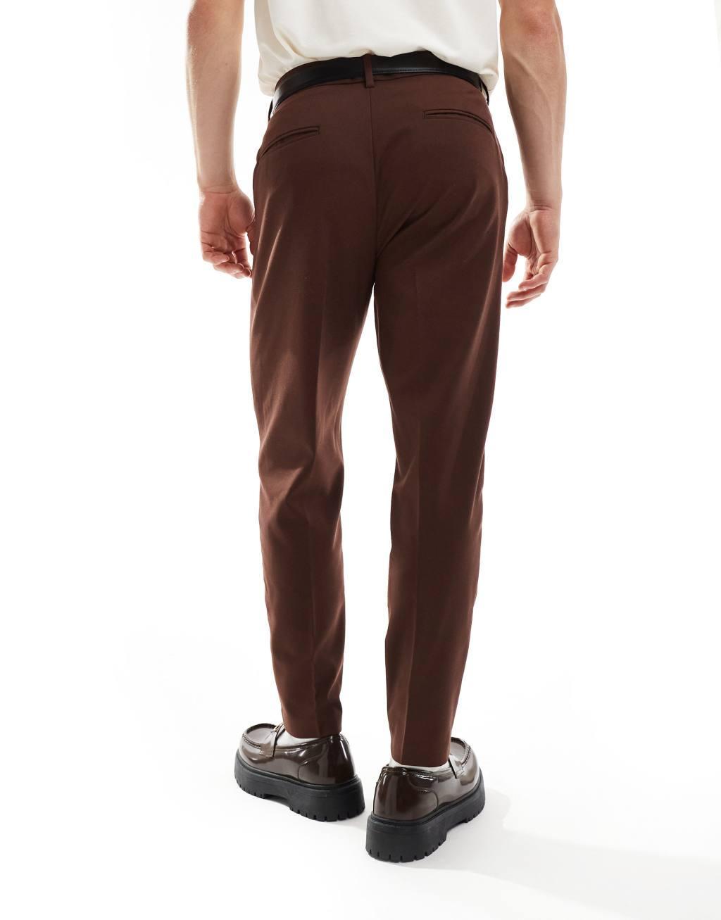 ASOS DESIGN tapered fit dress pants in brown Product Image