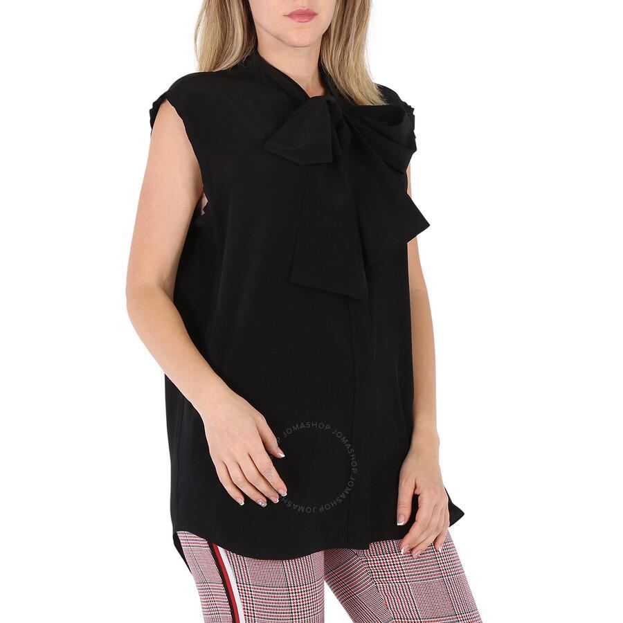 BURBERRY Ladies Kimmy Black Sleeveless Silk Crepe De Chine Tie-neck Shirt Product Image