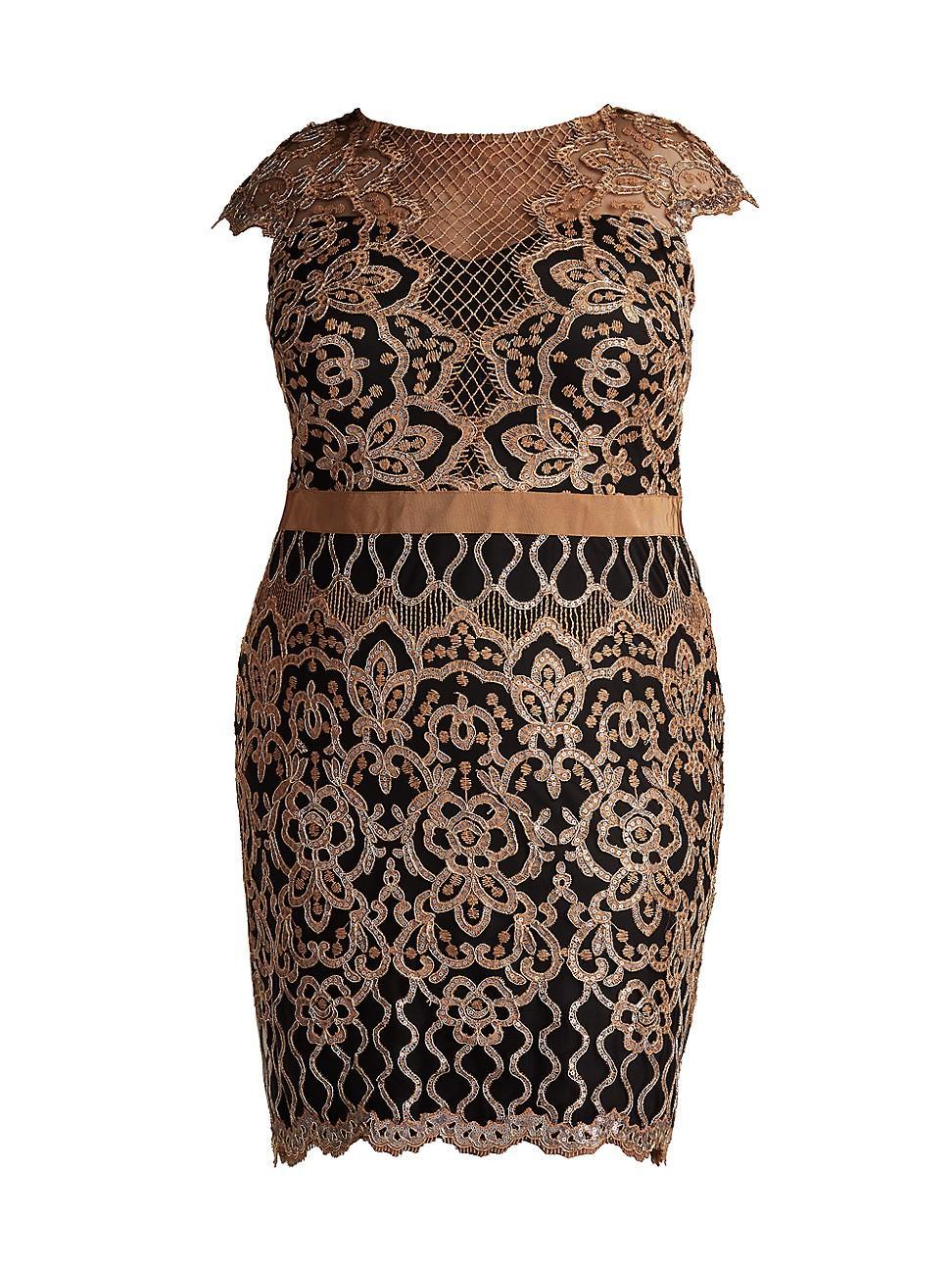 Womens Plus Sequined Lace Cocktail Dress Product Image