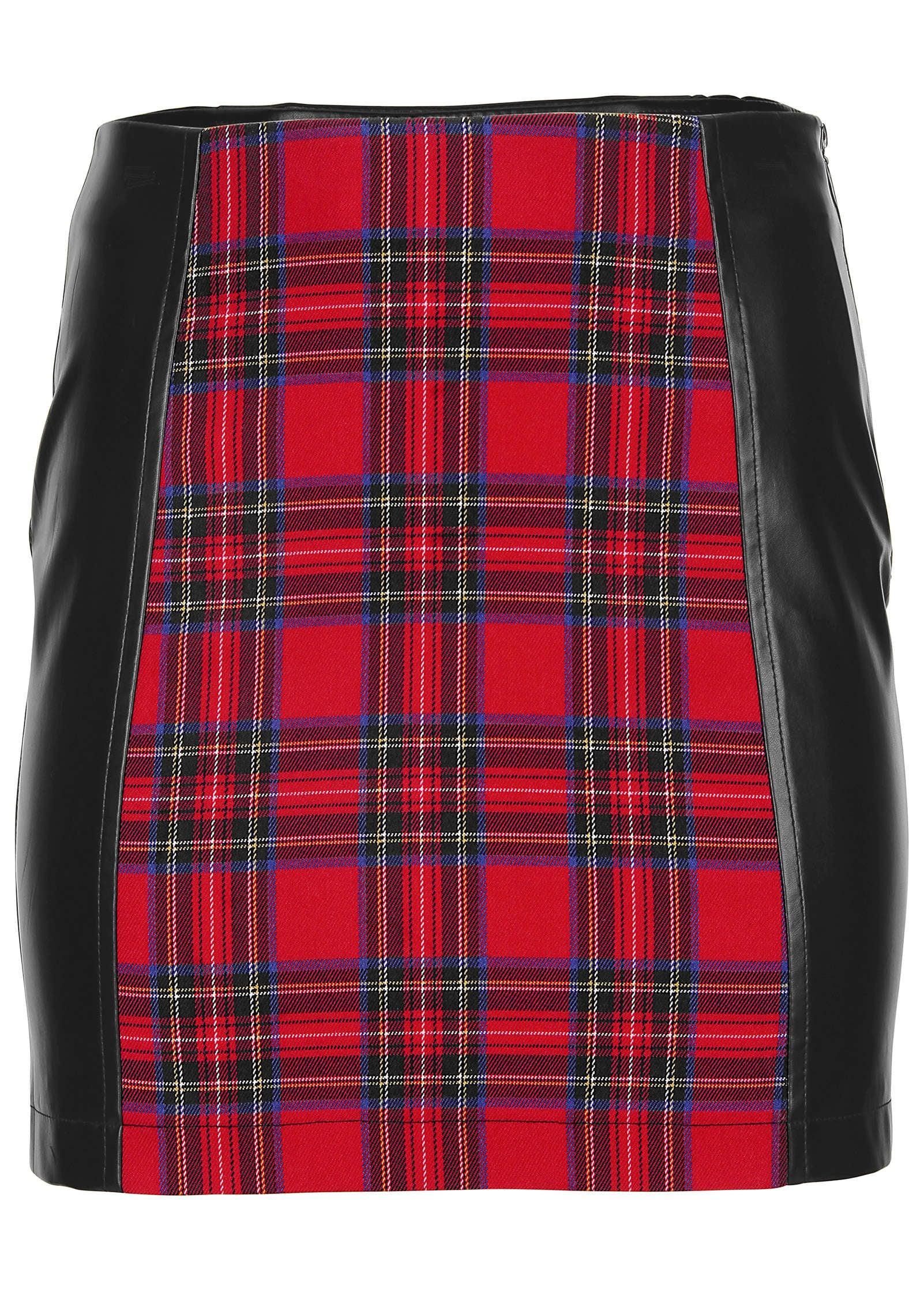 Plaid Faux Leather Skirt - Racing Red Multi Product Image