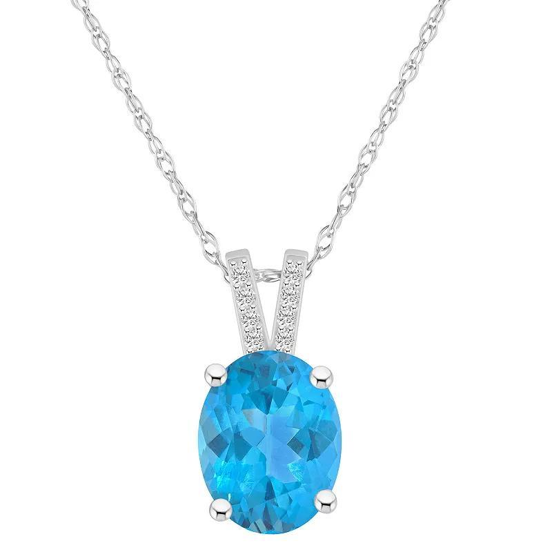 Alyson Layne 10k White Gold Oval Gemstone Diamond Accent Pendant Necklace, Womens Blue Topaz Product Image