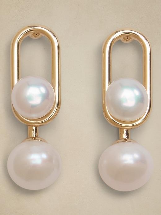 Oval Metal Pearl Drop Earrings Product Image