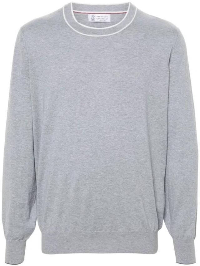 Fine Knit Cotton Jumper In Grey Product Image