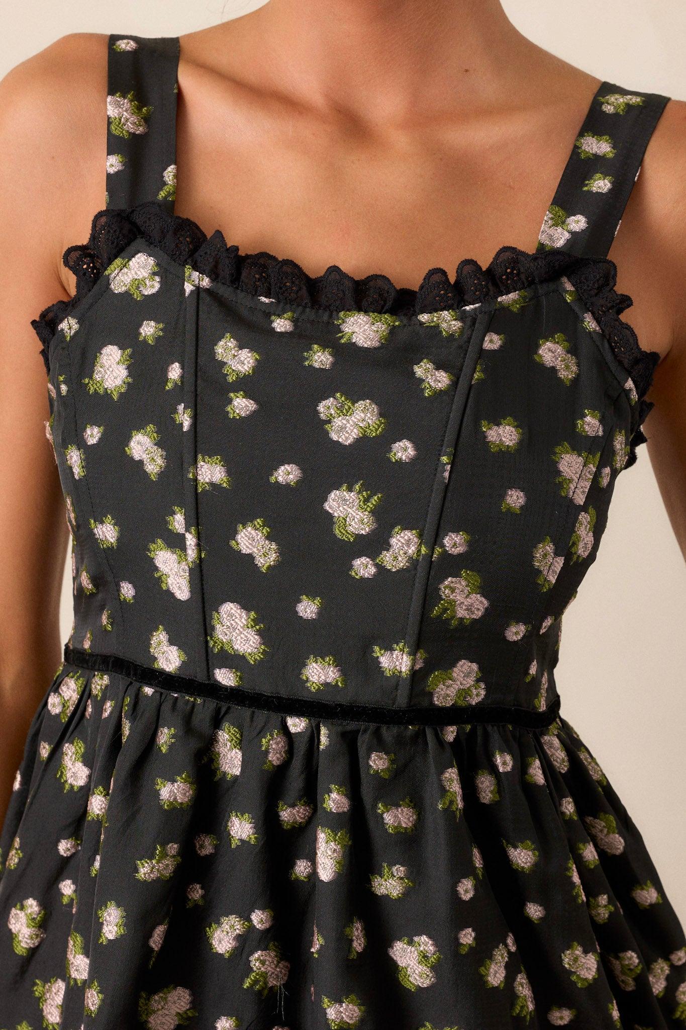 Going Out Again Black Floral Midi Dress Product Image