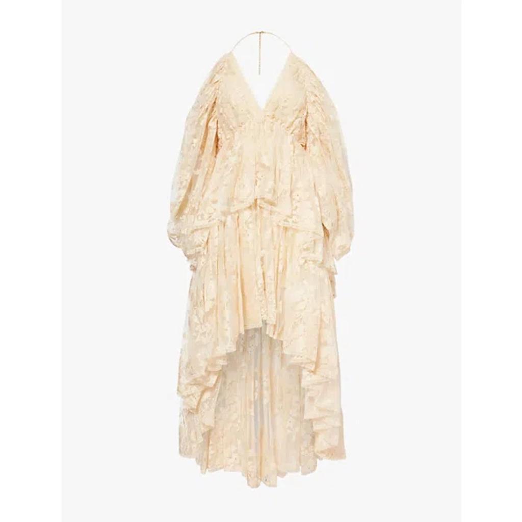 ZIMMERMANN Womens Cream Lace-embroidery Balloon-sleeves Cotton-blend Mini Dress Product Image