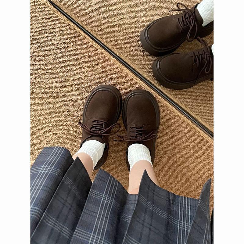 Platform Plain Lace-Up Faux Leather Shoes Product Image