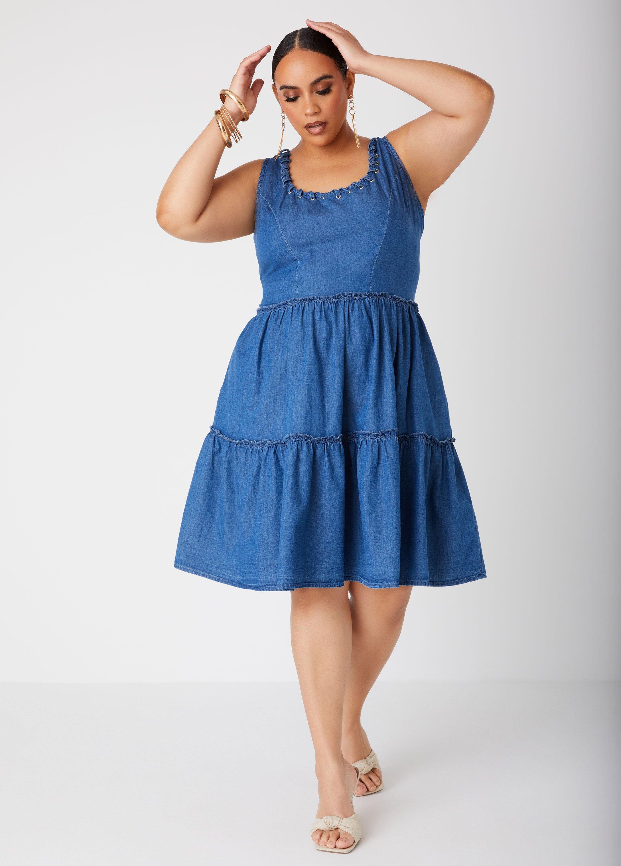 Lace Up Chambray Dress Product Image