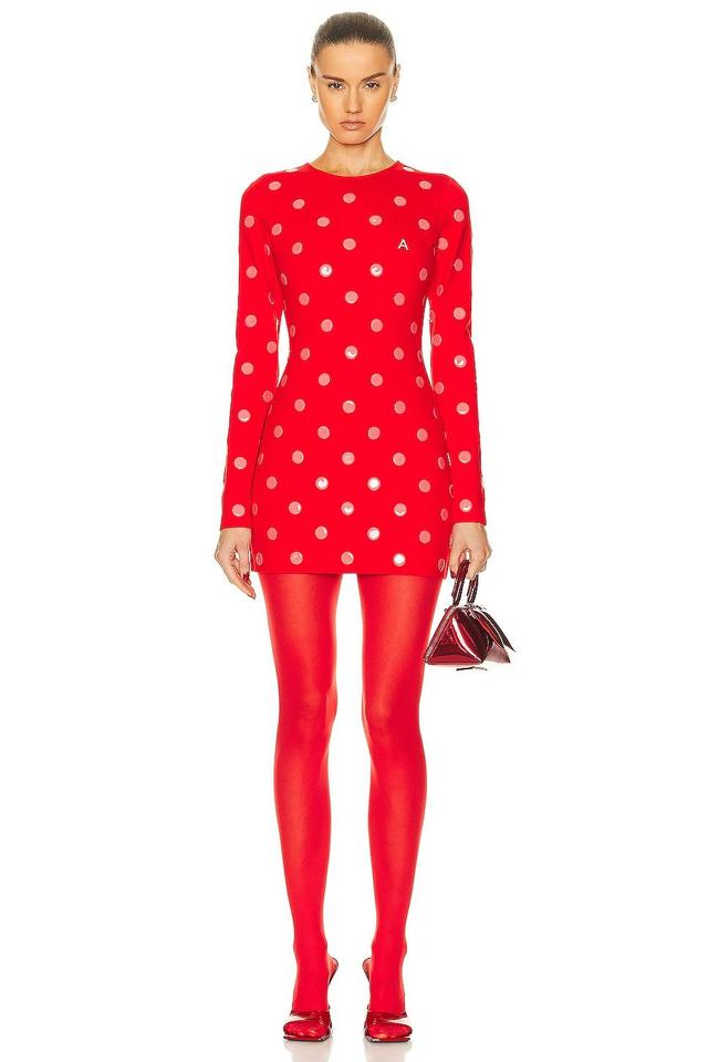 AREA Polka Dot Long Sleeve Mini Dress in Red Product Image