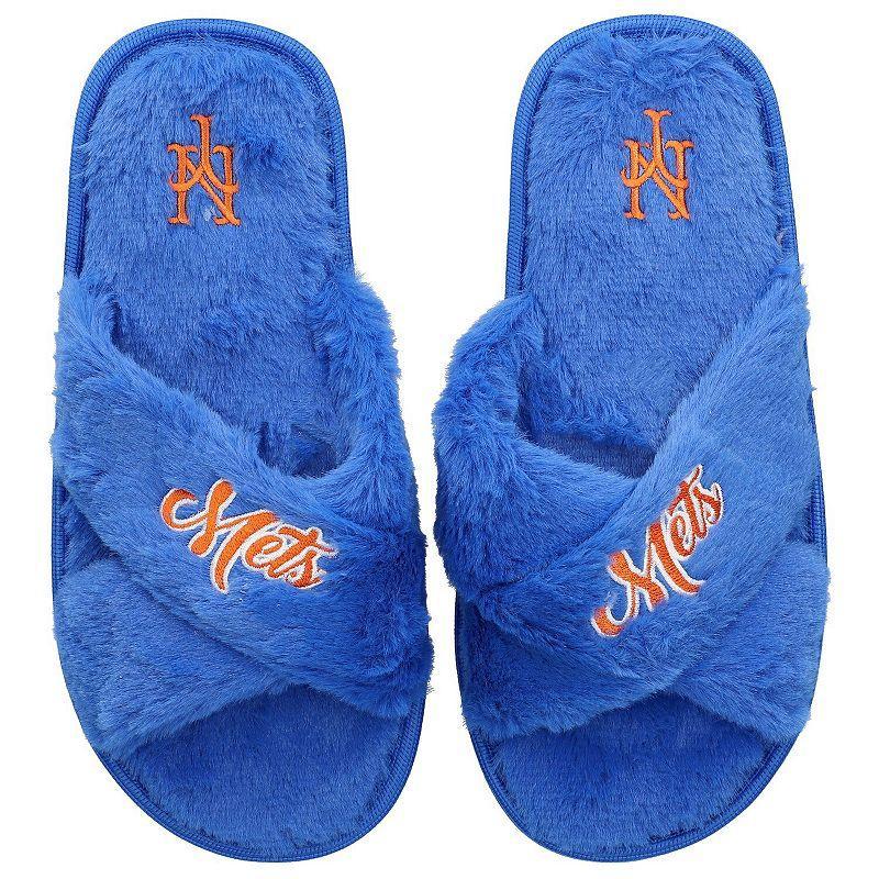 Womens FOCO New York Mets Script Cross Slide Slippers Product Image