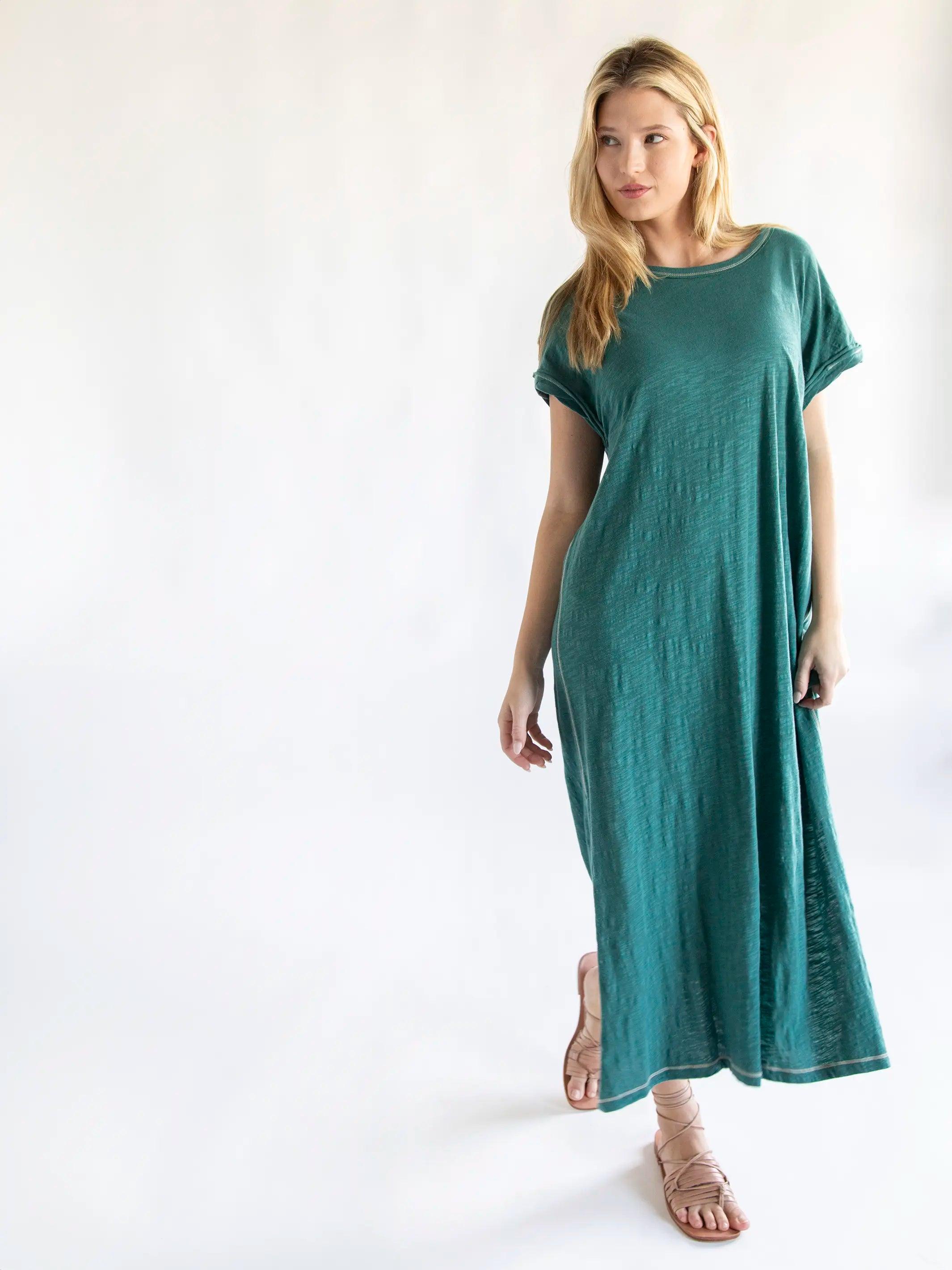 Frankie Knit Cotton Tee Midi Dress - Sea Green Product Image