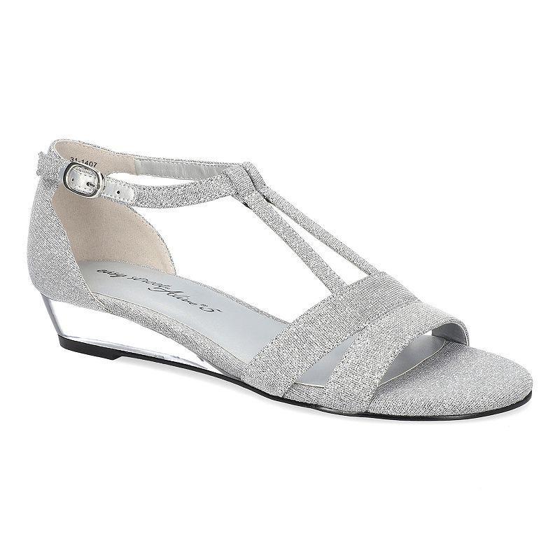 Easy Street Alora Womens Wedge Sandals Silverglitter Grey Product Image