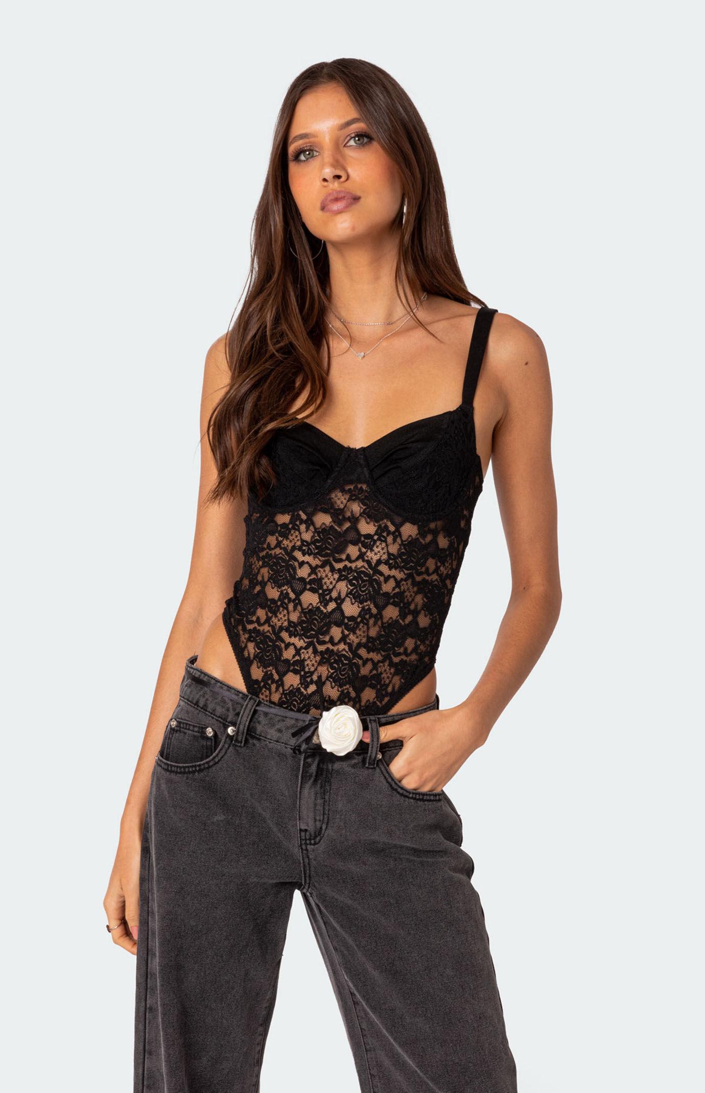 Edikted Womens Lace & Satin Cupped Bodysuit Product Image