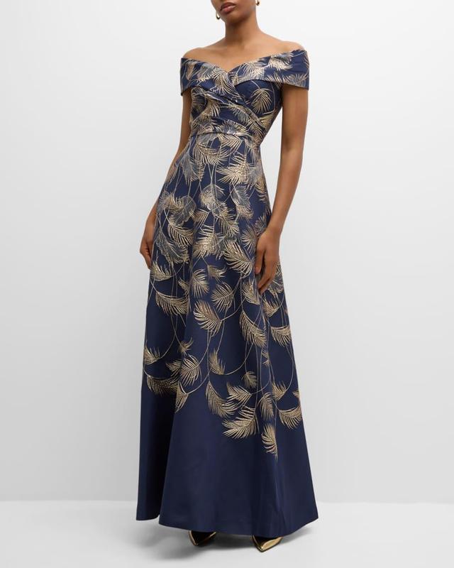 Off-Shoulder Metallic Jacquard Gown Product Image