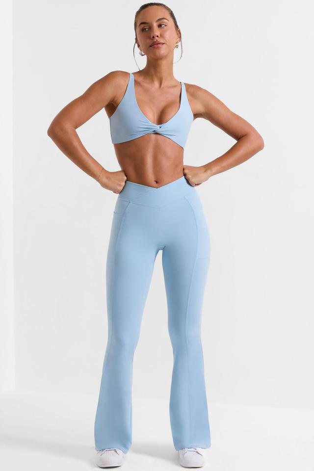 Cross Waistband Flare Pocket Leggings in Ice Blue Product Image