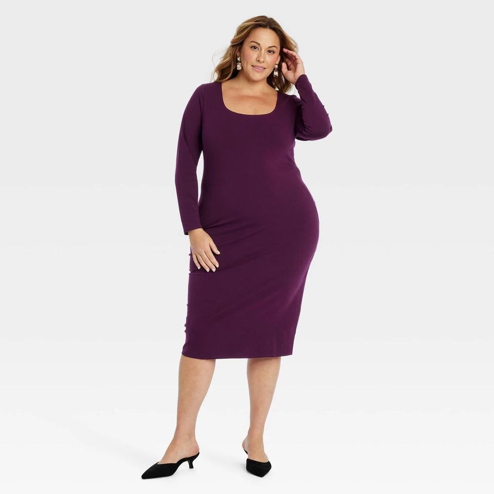 Womens Long Sleeve Midi Bodycon Dress - Ava & Viv Purple 2X Product Image