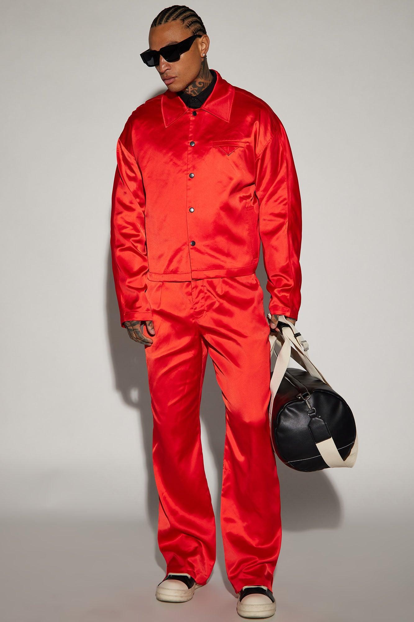 Florence Satin Cropped Jacket - Red Product Image