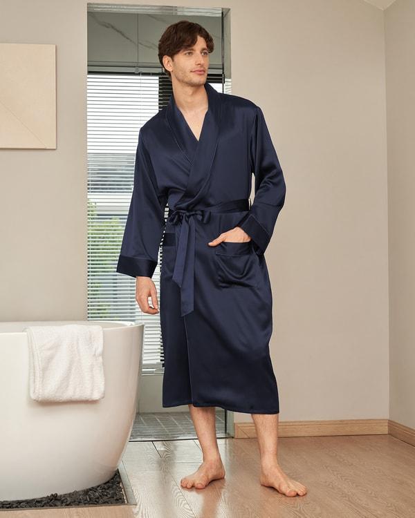 22 Momme Lapel Collar Long Silk Robe Product Image