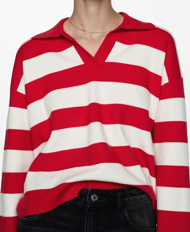 Mango Womens Striped Polo-Neck Sweater Product Image