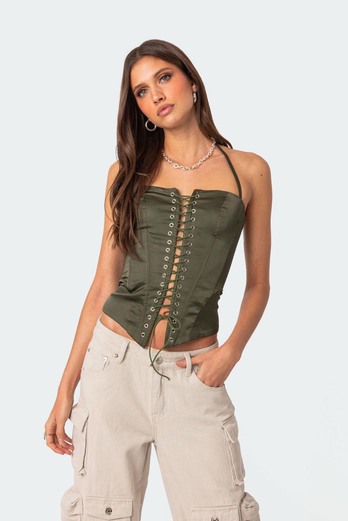 Edikted Women's Ola Satin Lace Up Corset Product Image