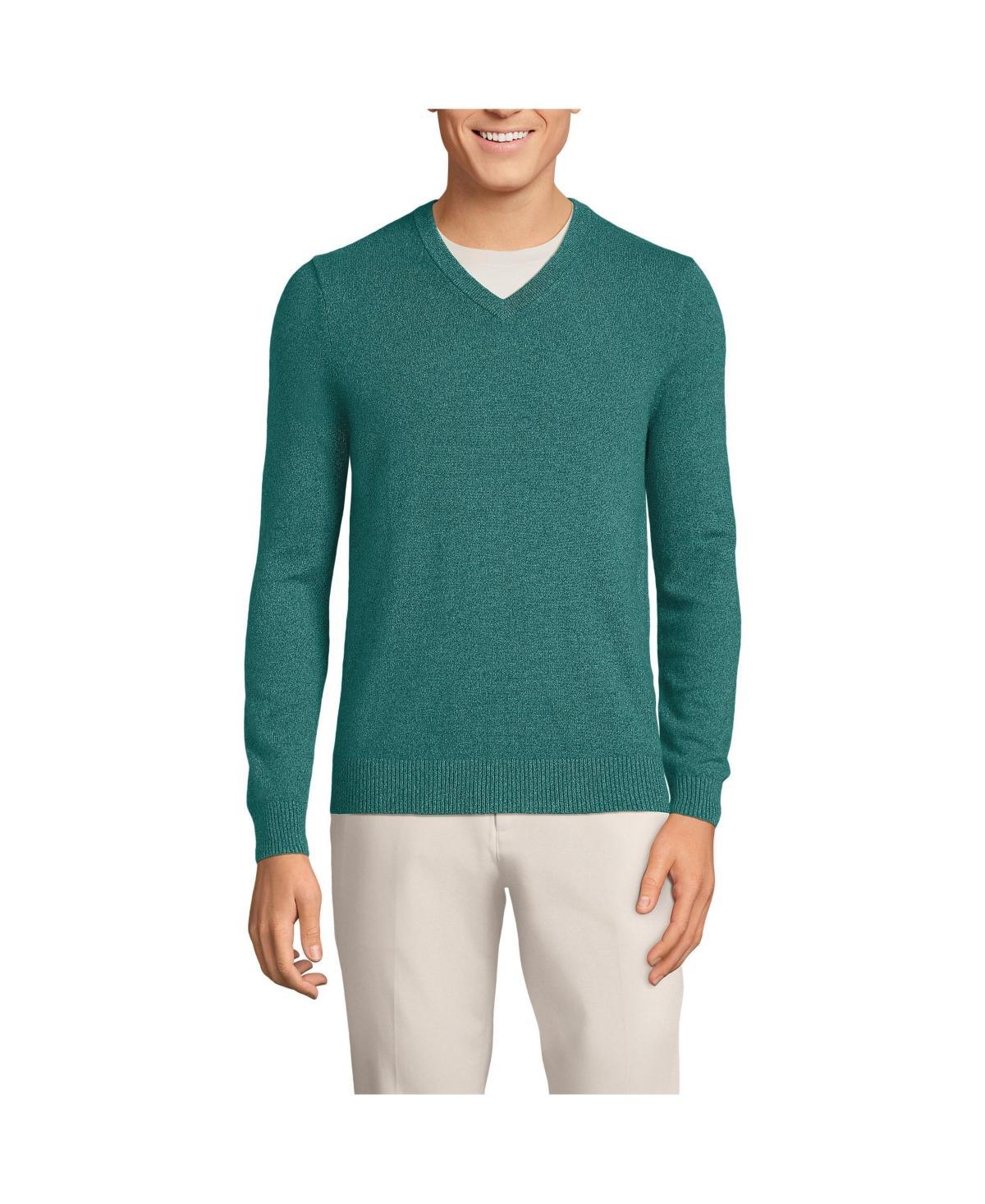 Mens Lands End Fine-Gauge Cashmere V-neck Sweater Blue Breeze Product Image