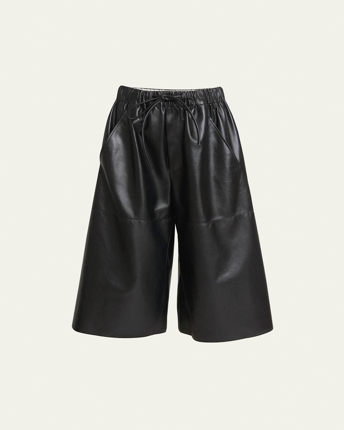 Womens Leather Cropped Wide-Leg Trousers Product Image